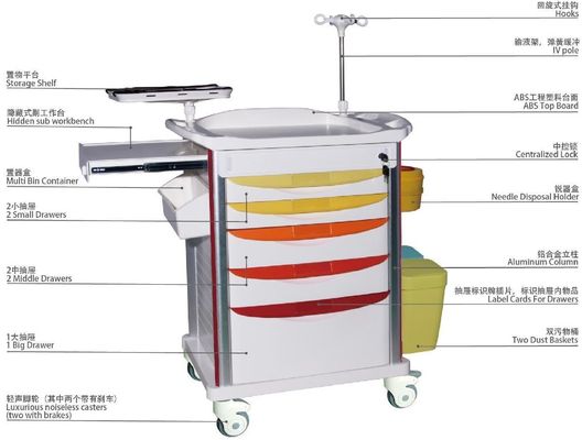 Aluminum column emergency cart  Nursing Trolley Crash Medical Cart